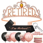 SPECOOL Retirement Party Decorations, Rose Gold Retired Tiara/Crown, Retired Sash for Women Retirement Gifts, Happy Retirement Balloons, Retirement Party Supplies, Gifts, Favors (Black Rose Gold)