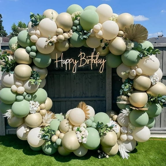 SPECOOL Sage Green Balloon Garland Arch Kit, Olive Green Balloons Arch with Gold Metallic Balloons White Latex Balloons for Baby Shower, Wedding, Birthday, Christmas, Jungle Theme Party Decorations