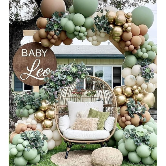SPECOOL Sage Green Balloons Arch Garland Kits, Kids Birthday Baby Shower Wedding Party Decor Supplies, DIY Olive Green and Gold Latex Balloons for Forest Safari Jungle Tropical Theme Decorations
