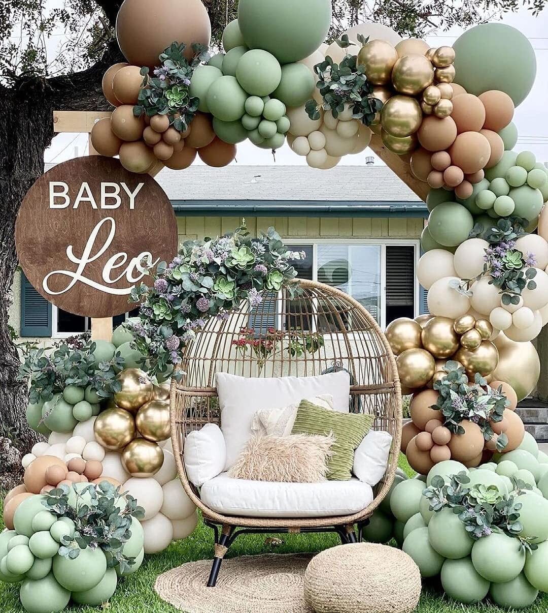 SPECOOL Sage Green Balloons Arch Garland Kits, Kids Birthday Baby Shower Wedding Party Decor Supplies, DIY Olive Green and Gold Latex Balloons for Forest Safari Jungle Tropical Theme Decorations