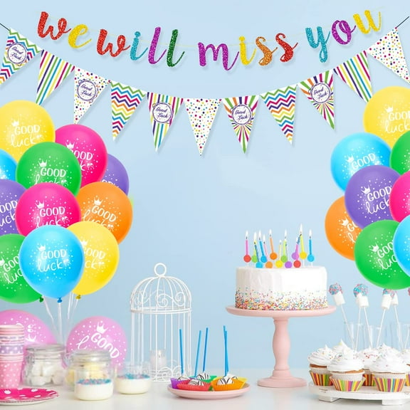 SPECOOL We Will Miss You Banner Leaving Party Decorations with Good Luck Balloons Triangle Banner for Retirement Graduation Going Away Farewell Party (Multicolor)