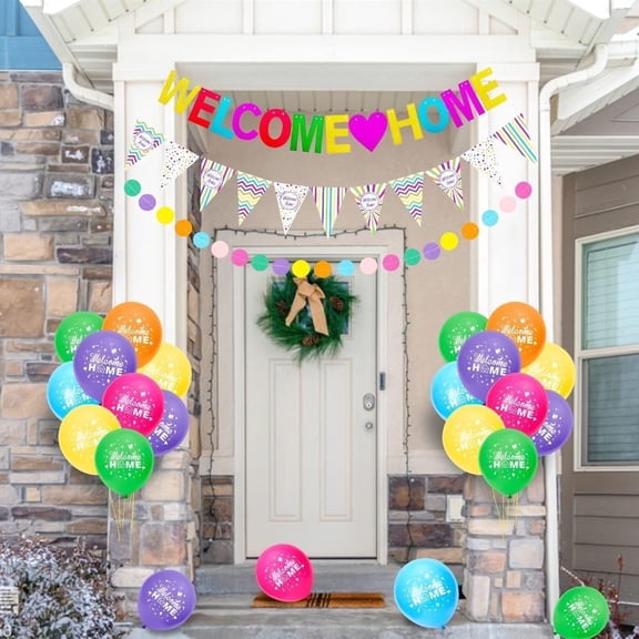 SPECOOL Welcome Home Decorations, Rainbow Color Welcome Home Banners, Multicolor Welcome Home Balloons, Pennant Flag Bunting for Home Family Baby Showers Decorations