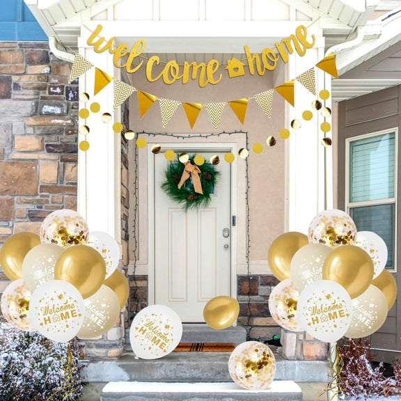 SPECOOL Welcome Home Decorations, Sand White Gold Welcome Home Banners, Sand White Gold Welcome Home Balloons, Pennant Flag Bunting for Home Family Baby Showers Decorations