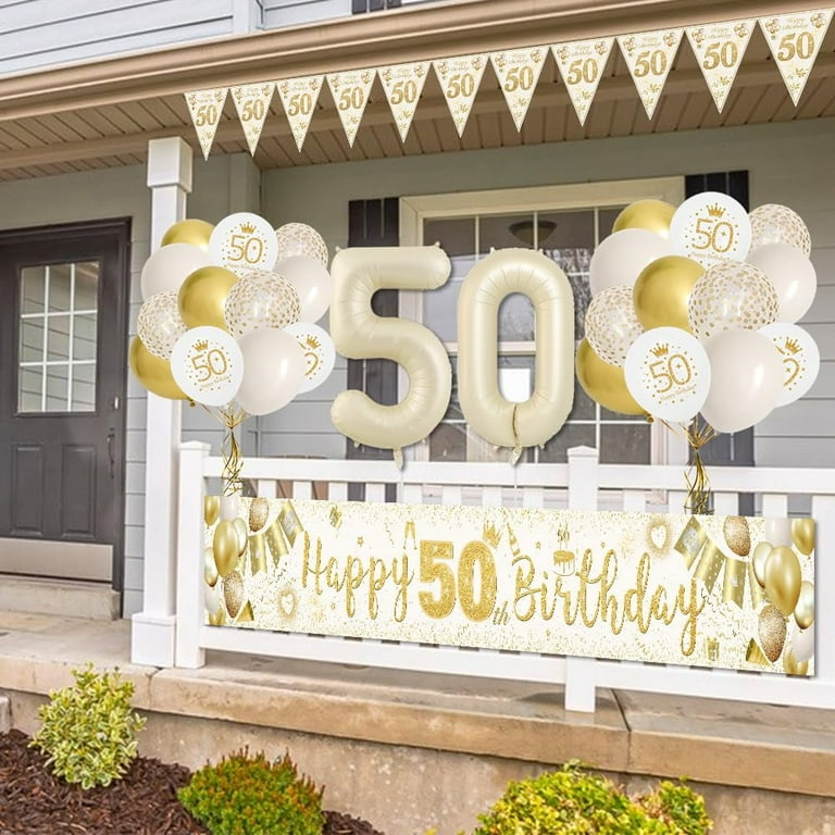 SPECOOL Women 50th Birthday Decorations, Sand White Gold Happy