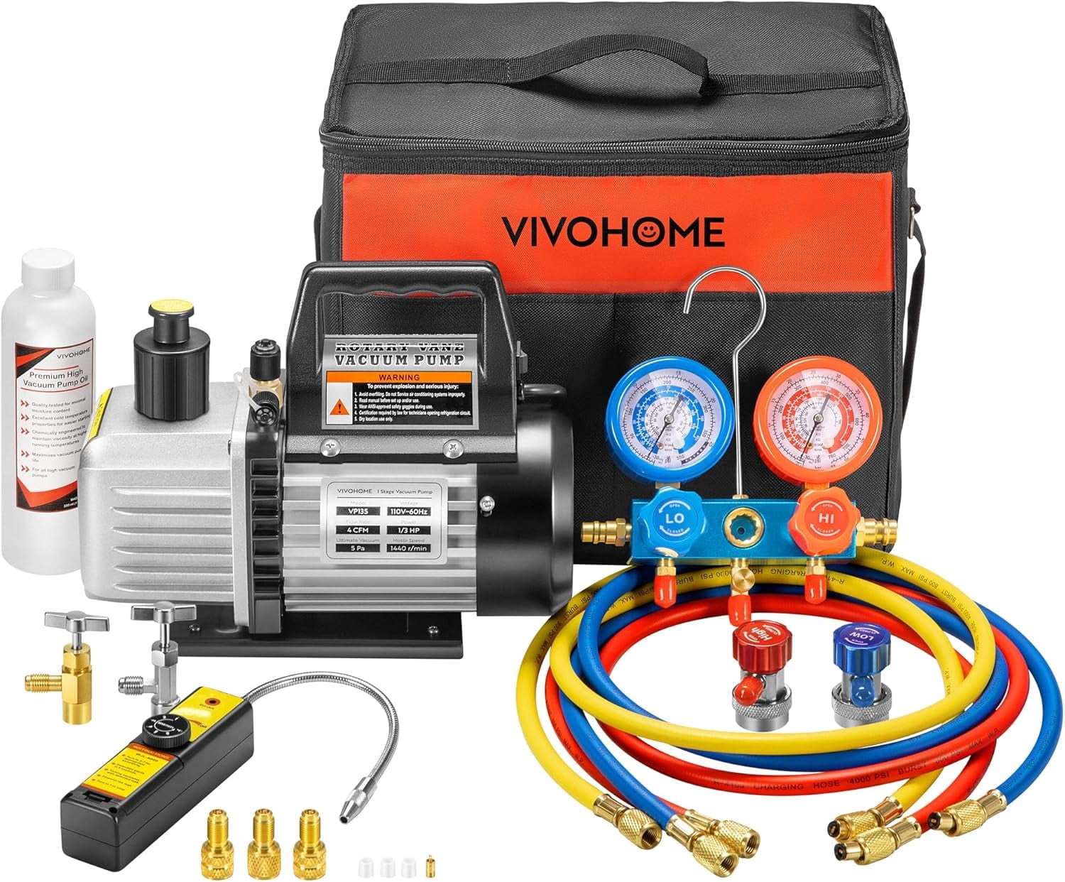 SPECSTAR 1/3 HP 4CFM Single Stage Rotary Vane Air Vacuum Pump Black