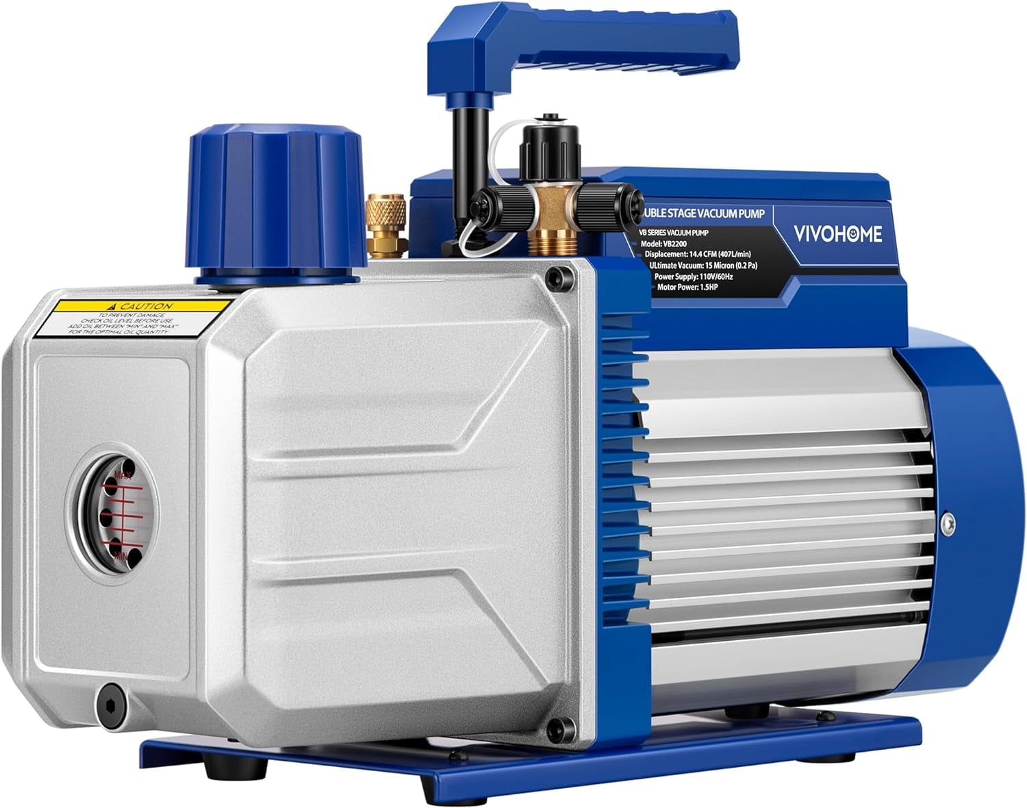 SPECSTAR 1.5 HP 14.4 CFM 2 Stage HVAC Vacuum Pump for R134a R12 R22 R502 R410a Systems, Auto AC Vacuum Pump for Automotive Air Conditioner Refrigeration Maintenance with 2 Oil Bottles