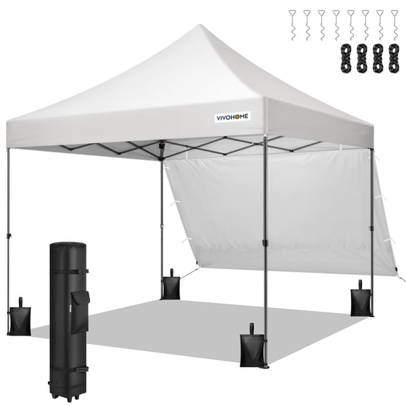 SPECSTAR 10x10 Heavy Duty Pop Up Outdoor Canopy Tent with Center Lock, Commercial Instant Waterproof Canopy Tent with 1 Side Wall Setup Easy for Events Parties Camping, White