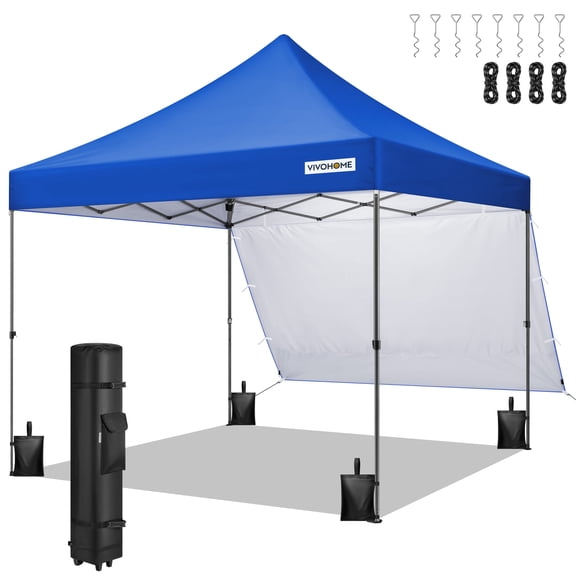 SPECSTAR 10x10 Heavy Duty Pop Up Outdoor Canopy Tent with Center Lock, Commercial Instant Waterproof Canopy Tent with 1 Side Wall Setup Easy for Events Parties Camping, Blue