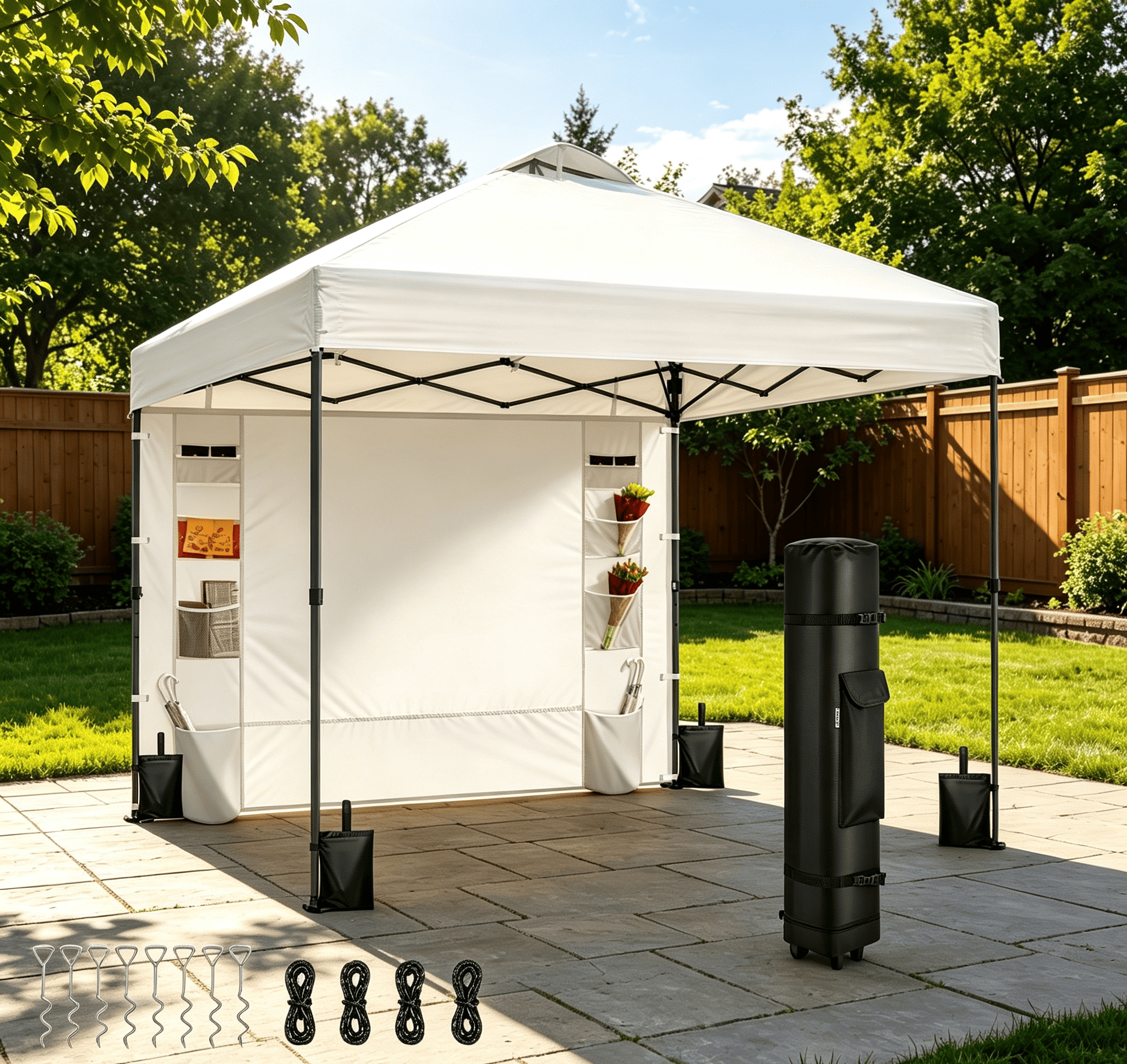 SPECSTAR 10'x10' Pop Up Canopy, One Push Set-up Tent with 1 Sidewall for Outdoor, White
