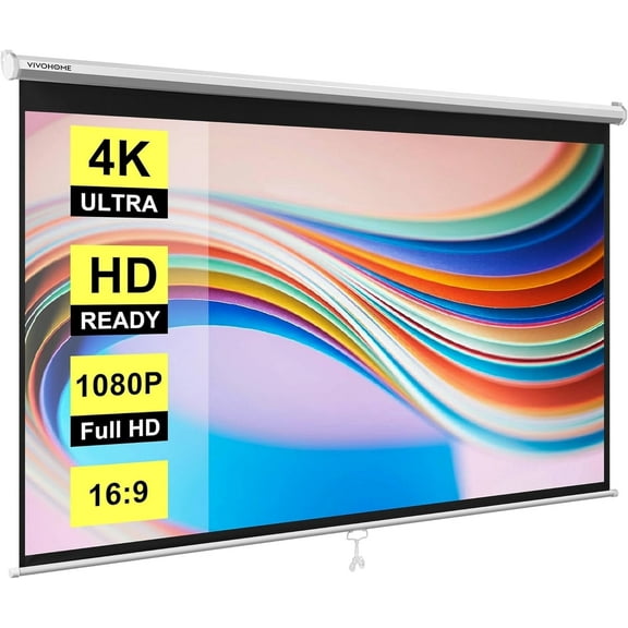 SPECSTAR 100 Inch Manual Pull Down Projector Screen, 16:9 HD Retractable Projector Screens for Movie Home Theater Cinema Office Video Game