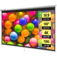 thumbnail image 1 of SPECSTAR 100 inch Manual Pull Down Projector Screen, 16:9 HD Retractable Projector Screens with Auto Locking for Movie Home Theater Cinema Office Video Game, White(87W x 49H Inch Display Area), 1 of 8