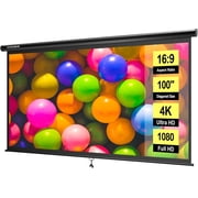 SPECSTAR 100 inch Manual Pull Down Projector Screen, 169 HD Retractable Projector Screens with Auto Locking for Movie Home Theater Cinema Office Video Game, Black87W x 49H Inch Display Area