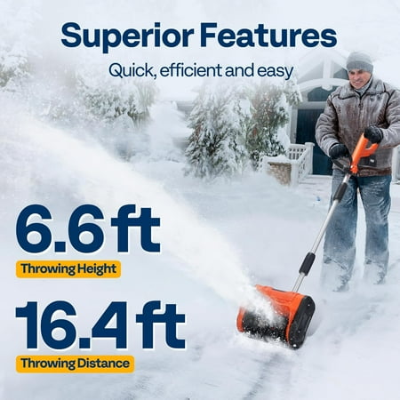 SPECSTAR 10Inches Cordless Snow Shovel 20V, Battery Powered Electric Snow Blower with Adjustable Front Handle, 4.0Ah Battery and Charger Included, Orange