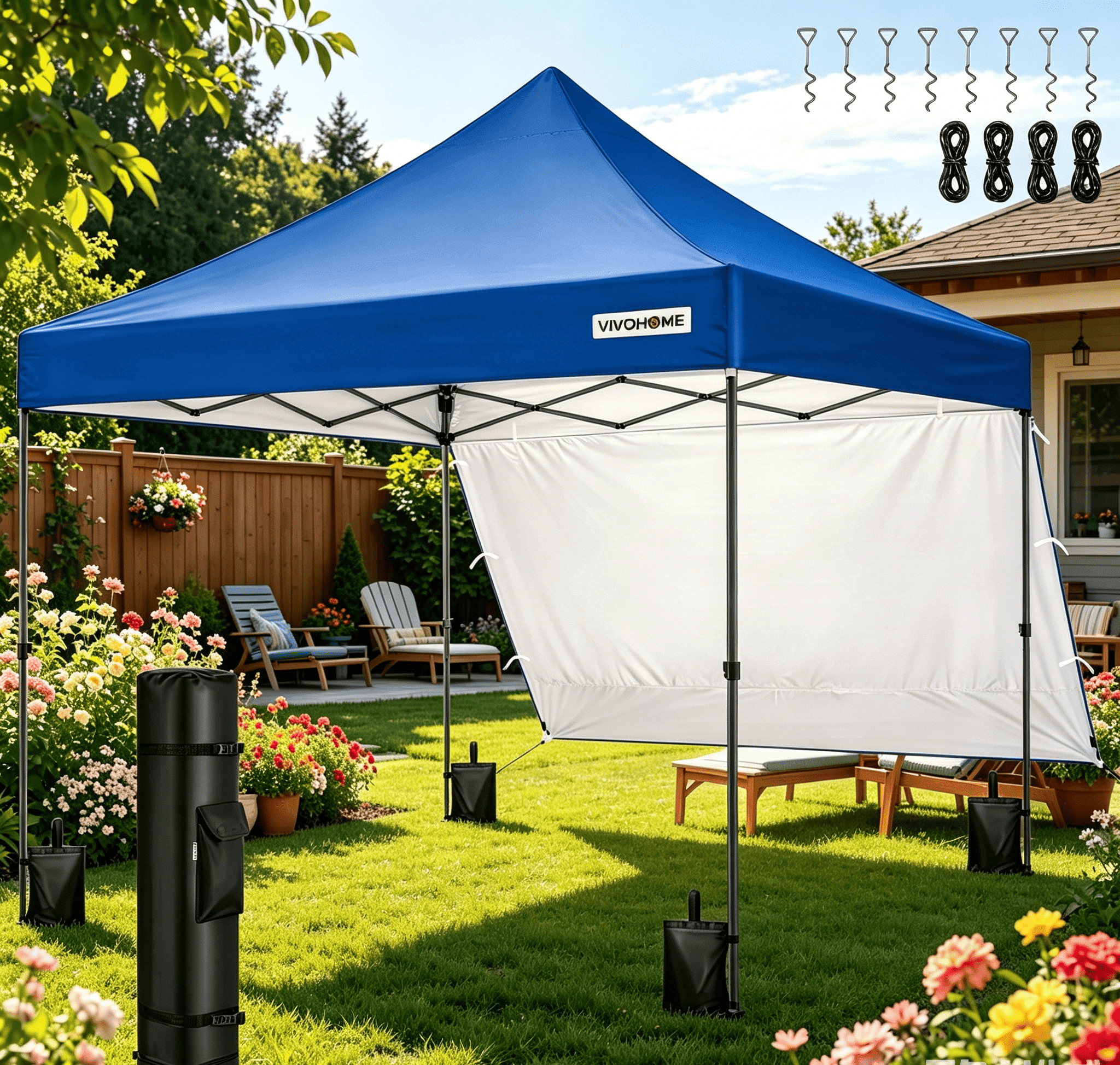 SPECSTAR 10x10 Heavy Duty Pop Up Outdoor Canopy Tent with Center Lock, Commercial Instant Waterproof Canopy Tent with 1 Side Wall Setup Easy for Events Parties Camping, Blue