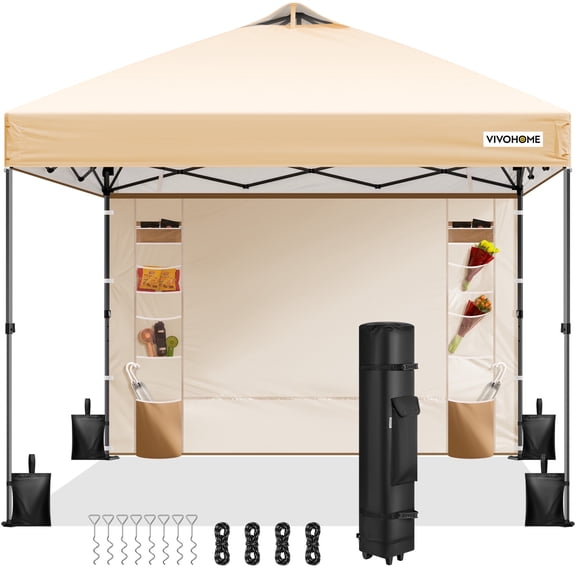 SPECSTAR 10'x10' Pop-up Canopy, One Push Set-up Tent with 1 Sidewall for outside, Beige