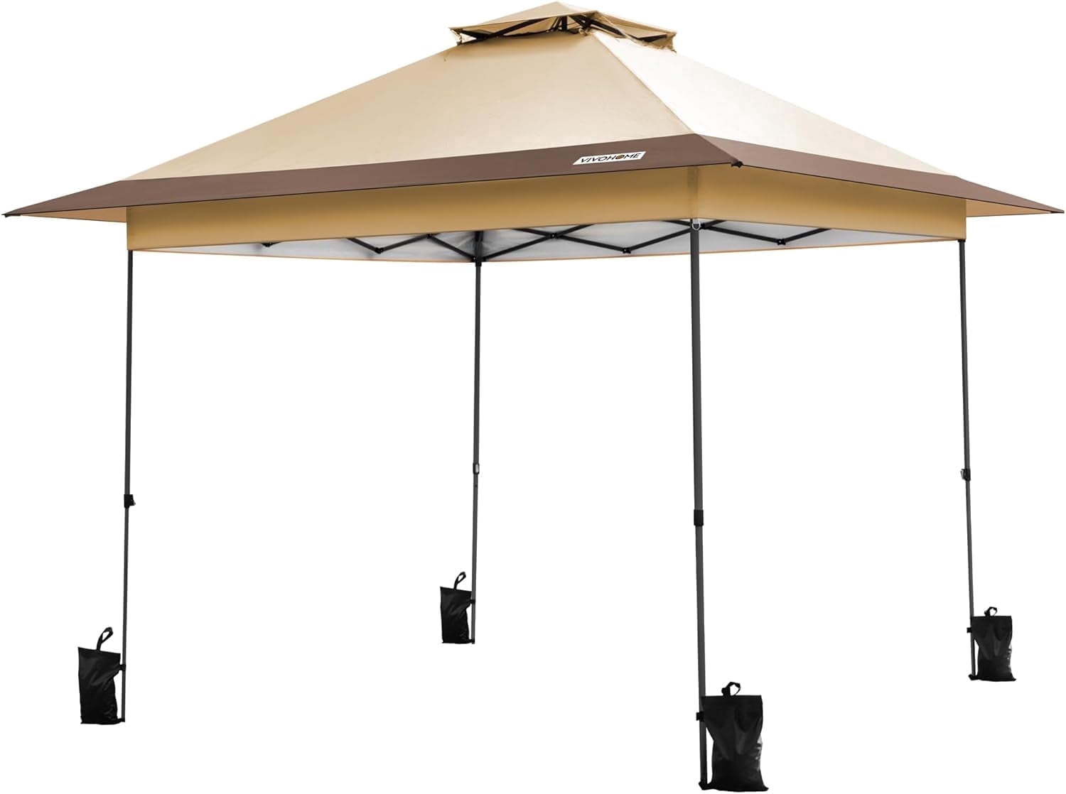 SPECSTAR 10x10ft Pop Up Gazebo Tent One Push Setup Canopy Tent Heavy Duty with Wheel Carry Bag and 4 Sandbags, 2 Tiers Roof for Patio Garden Backyard, Beige