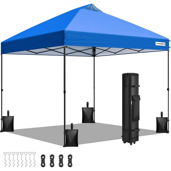 SPECSTAR 10x10ft Pop-up Canopy Tent One Push Setup Tent with Wheel Carry Bag and 4 Sandbags, Blue