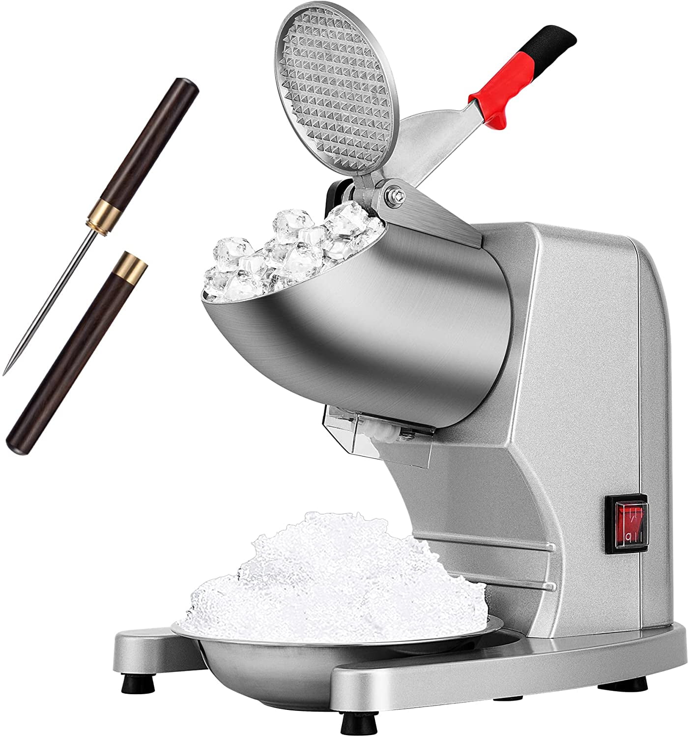 SPECSTAR 11 Inch Height Electric Ice Shaver Crusher, Snow Cone Maker Machine with Dual Blades, 143lbs/hr for Home and Commercial Use, Silver