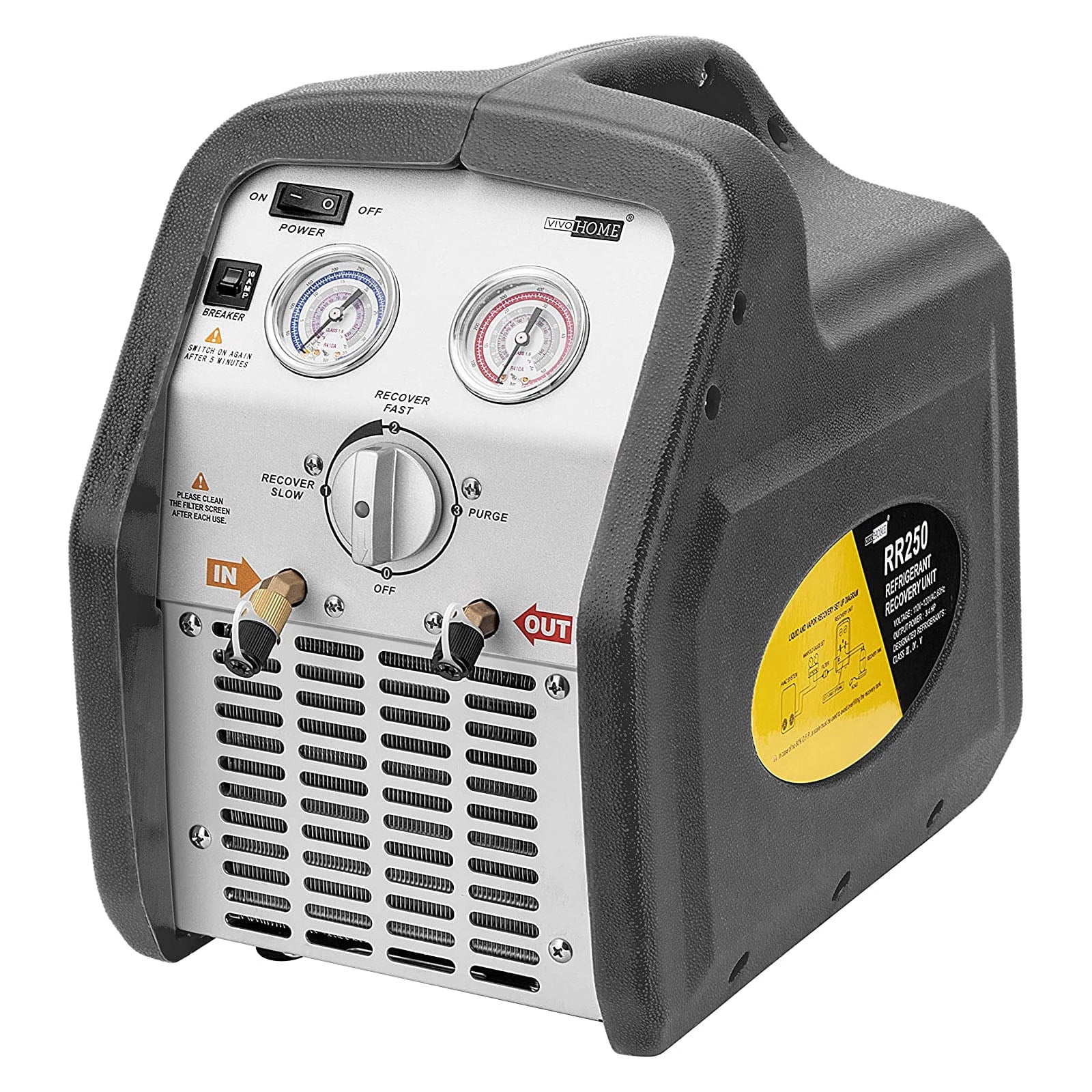 SPECSTAR 110-120V AC 60Hz 3/4HP Single Cylinder Portable Refrigerant Recovery Machine, Grey