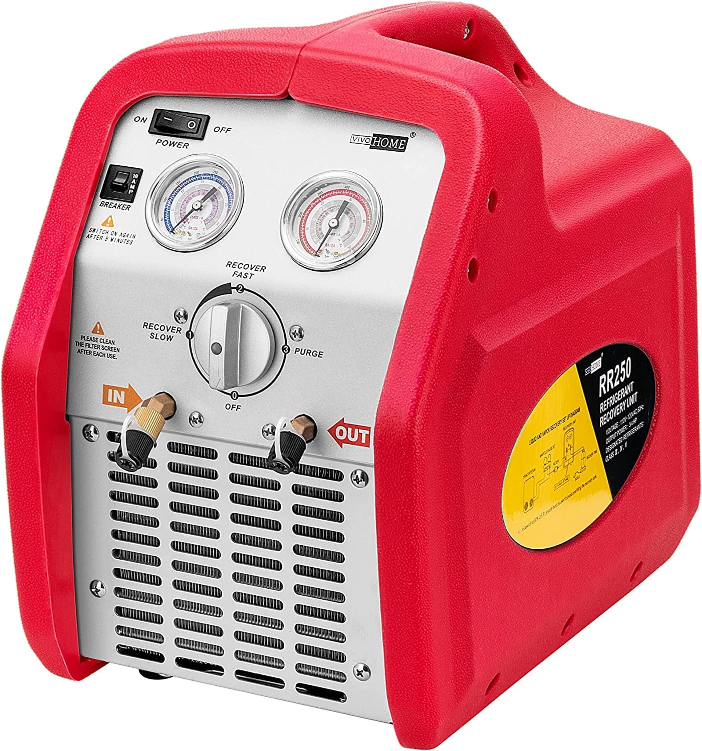 SPECSTAR 110-120V AC 60Hz 3/4HP Single Cylinder Portable Refrigerant Recovery Machine, Red