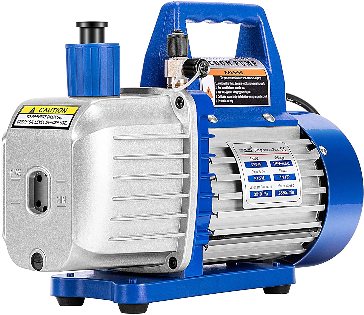 SPECSTAR 110V 1/2 HP 5 CFM Dual Stage Rotary Vane HVAC Air Vacuum Pump with Oil Bottle