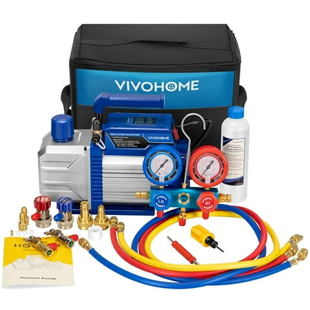 SPECSTAR 110V 1/3 HP 4.5CFM Single Stage A/C Vacuum Pump and AC Manifold Gauge Kit, Sparkless Motor for R32 R1234yf R134a R22 R410a Systems, HVAC Air Conditioning Refrigeration Recharging