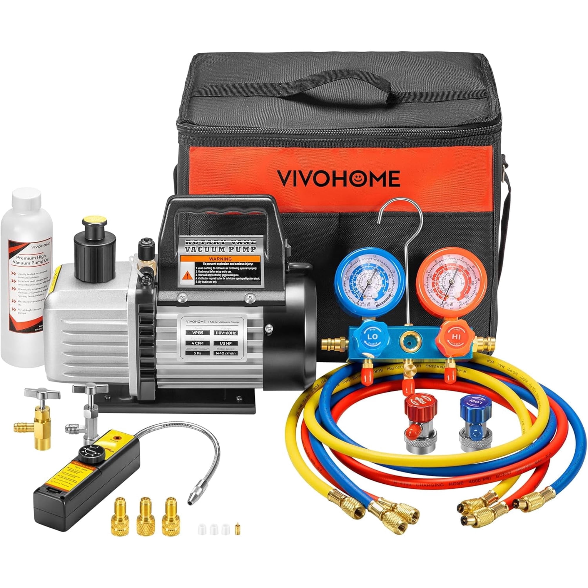SPECSTAR 110V 1/3 HP 4CFM Single Stage Rotary Vane Vacuum Pump Kit,Black