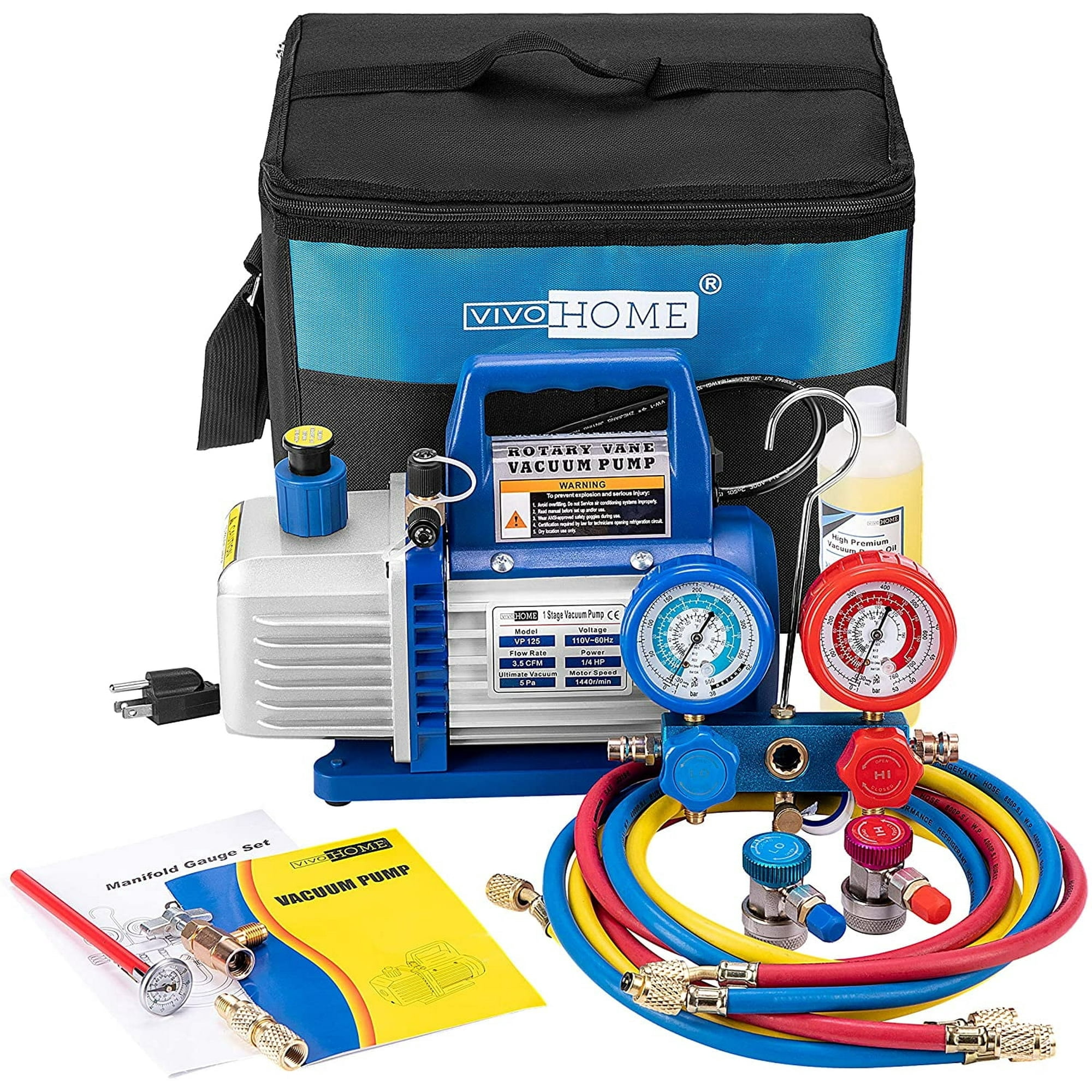 SPECSTAR 110V 1/4 HP 3.5CFM Single Stage Rotary Vane Air Vacuum Pump Kit,Blue