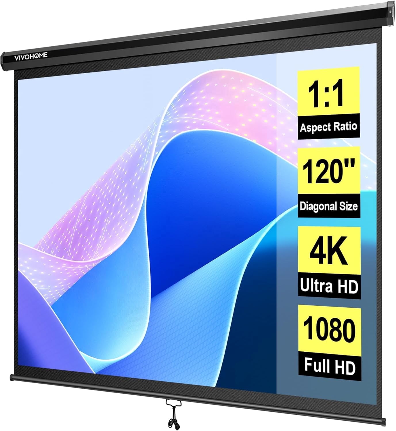 SPECSTAR 120 Inch Manual Pull Down Projector Screen, HD