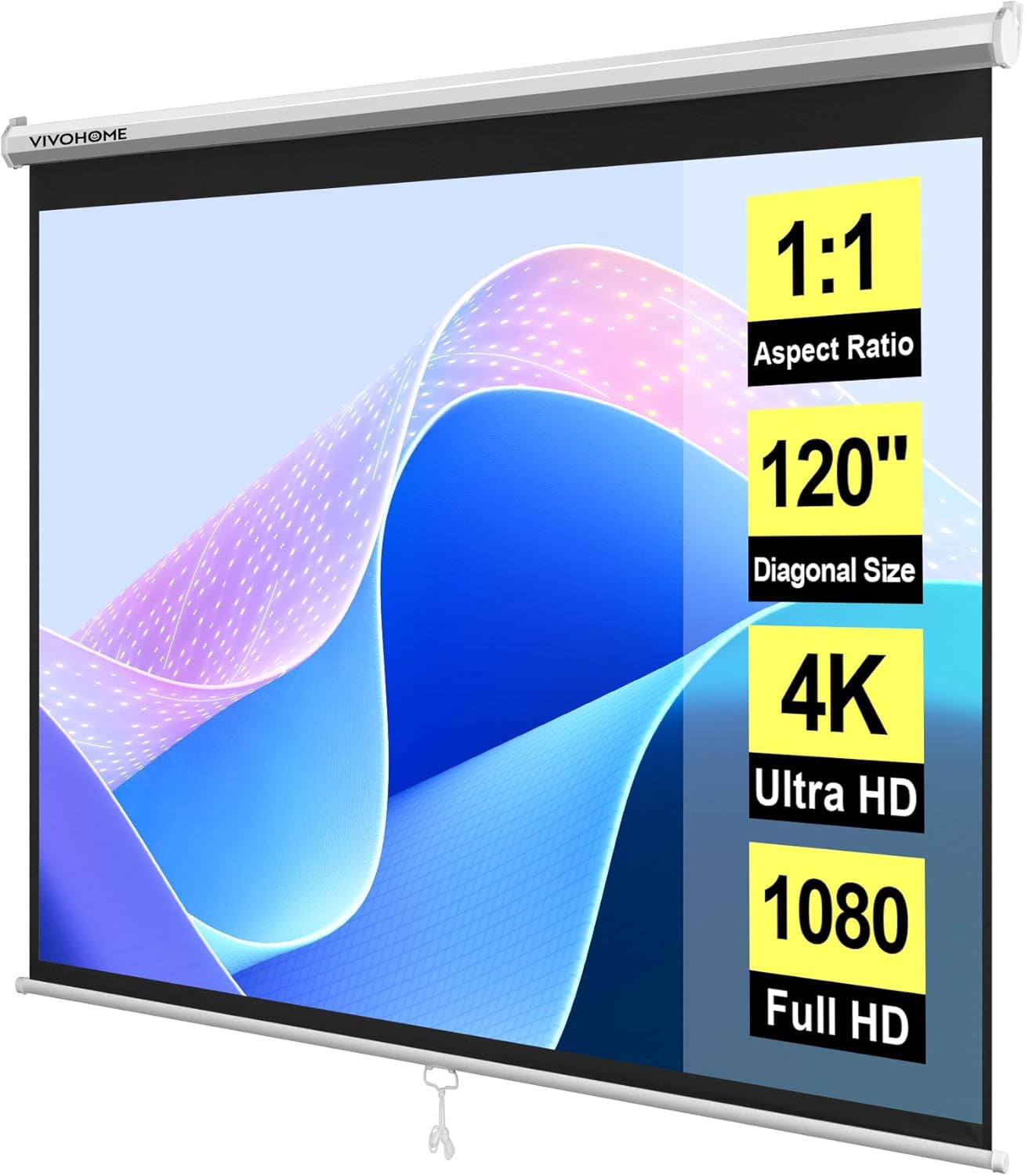 SPECSTAR 120 inch Manual Pull Down Retractable Projector Screen, 1