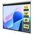 thumbnail image 1 of SPECSTAR 120 inch Manual Pull Down Projector Screen, 1:1 HD Retractable Projector Screens with Auto Locking for Movie Home Theater Cinema Office Video Game, White(84Wx84H Inch Display Area), 1 of 9