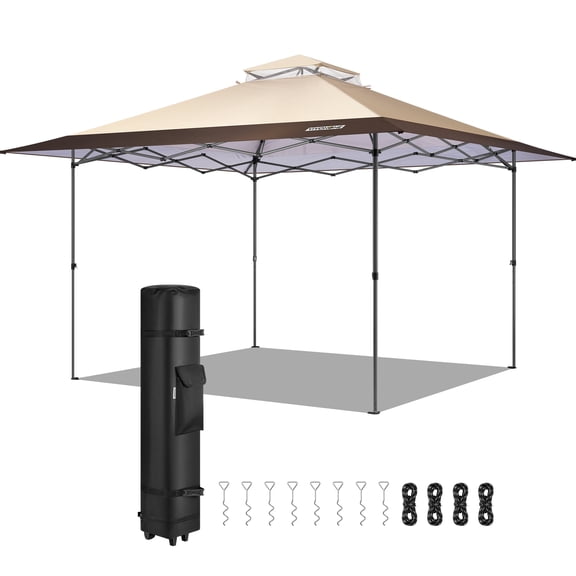 SPECSTAR 13x13ft Pop Up Gazebo One Push Setup Outdoor Canopy Tent Heavy Duty with Wheel Carry Bag, Center Lock and 4 Sandbags, 169 Square Feet of Shade, Beige
