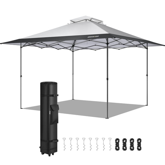 SPECSTAR 13x13ft Pop Up Gazebo One Push Setup Canopt Tent Heavy Duty with Wheel Carry Bag, Center Lock and 4 Sandbags, 169 Square Feet of Shade, Grey