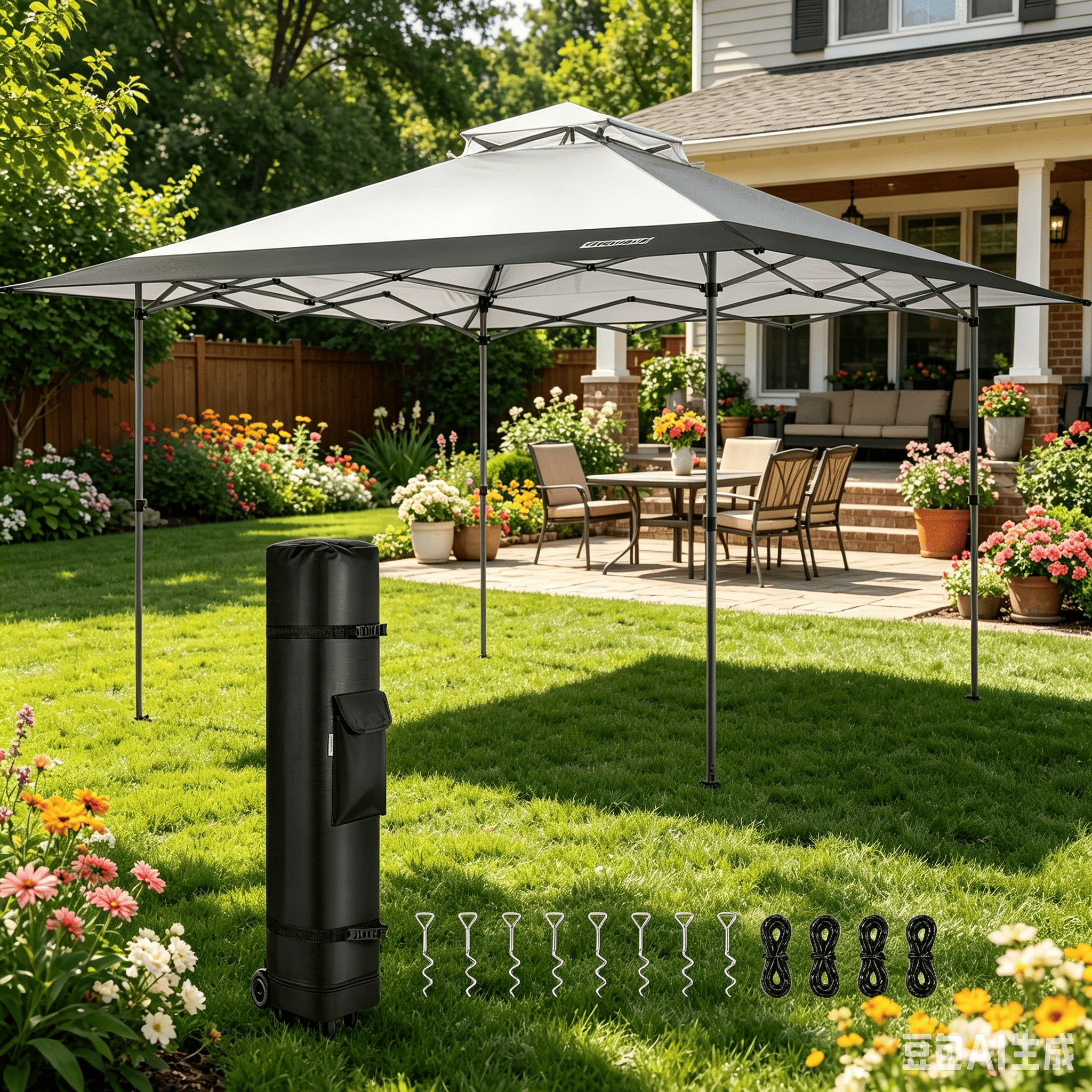 SPECSTAR 13x13ft Pop Up Gazebo One Push Setup Canopt Tent Heavy Duty with Wheel Carry Bag, Center Lock and 4 Sandbags, 169 Square Feet of Shade, Grey