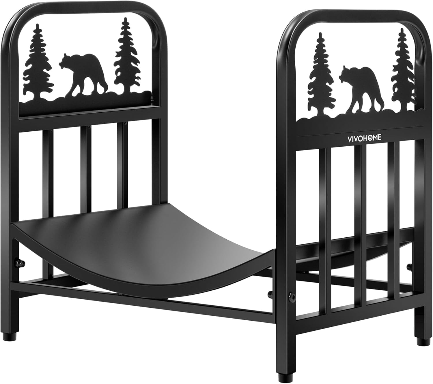 SPECSTAR 16.5 in Decorative Firewood Storage Log Rack with Bear Pattern, Solid Wrought Iron Fireplace Wood Holder Stacker, Indoor Outdoor Waterproof Rustproof