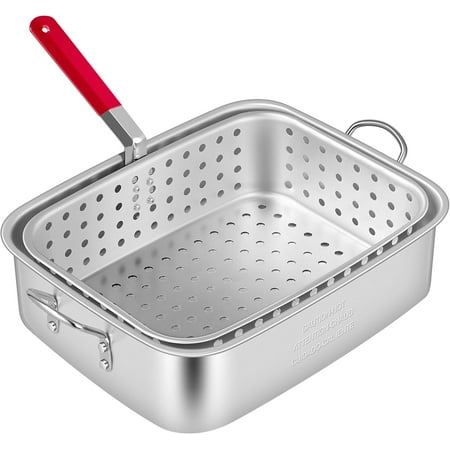 SPECSTAR 18 Qt Aluminum Deep Fry Pan and Basket, Rectangular Fish Fryer with Thermometer for Indoor and Outdoor Use