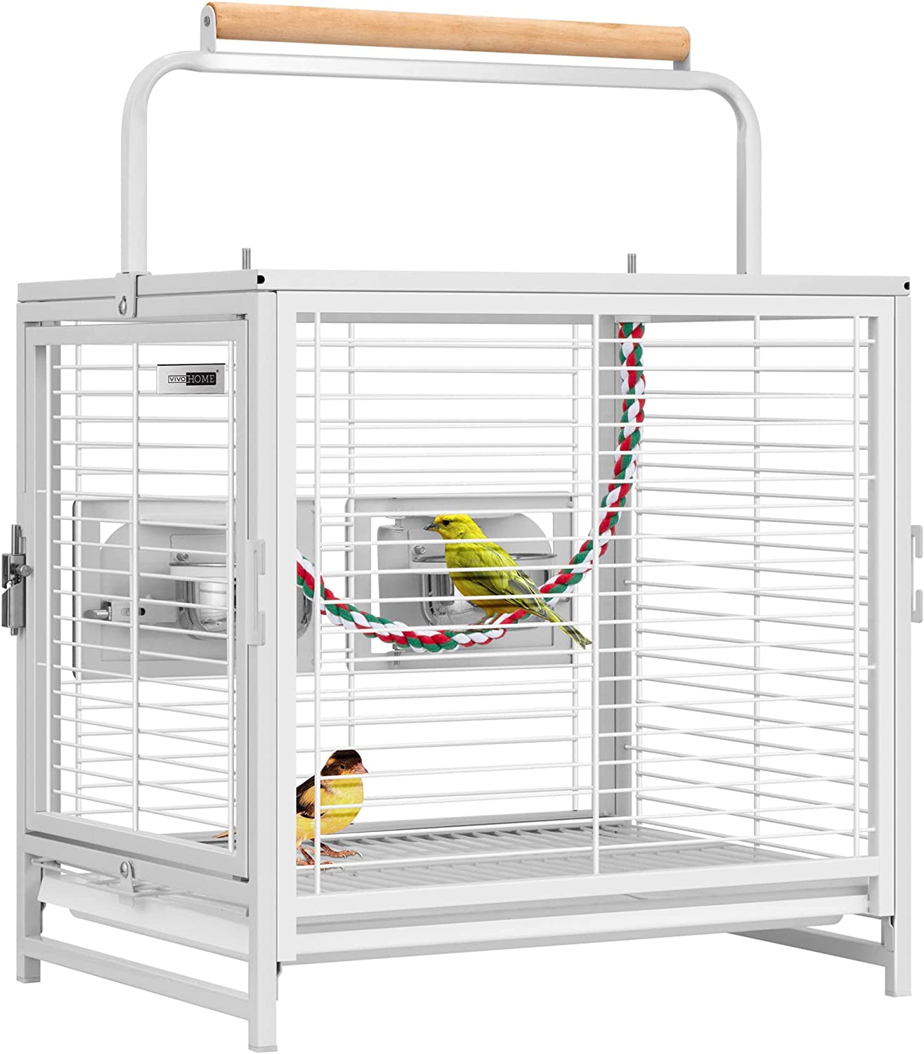 SPECSTAR 19 Inch Wrought Iron Bird Travel Carrier Cage for Parrots Conures Lovebird Cockatiel Parakeets White