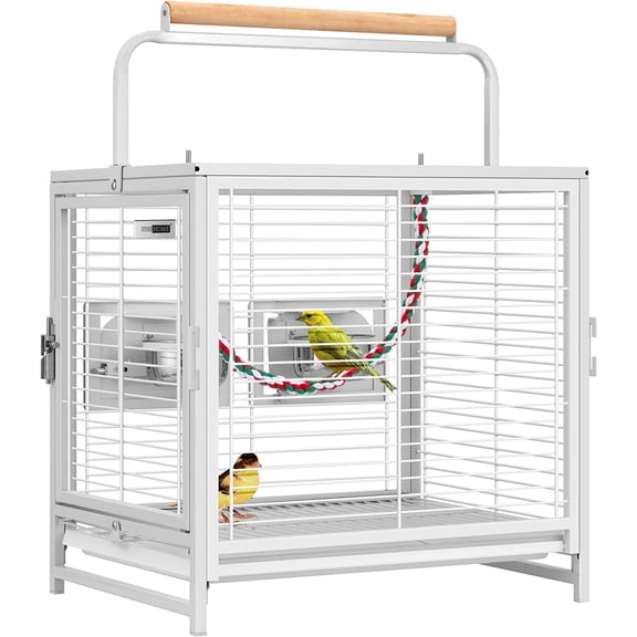 SPECSTAR 19 Inch Wrought Iron Bird Travel Carrier Cage for Parrots Conures Lovebird Cockatiel Parakeets White
