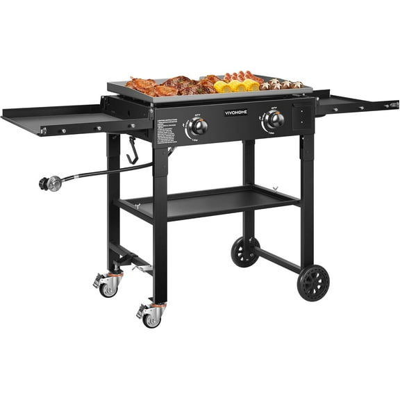 SPECSTAR 2-Burner 30,000 BTU Propane Gas Grill, Folding Flat Top Grill with Side Shelves, Picnics & Family BBQ, Heavy-Duty Rust-Resistant Griddle
