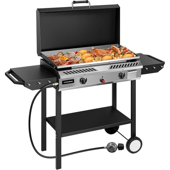 SPECSTAR 2 Burner Outdoor Propane Griddle Station for Camping, 30,000 BTU with 2 Side-shelf and Hard Cover