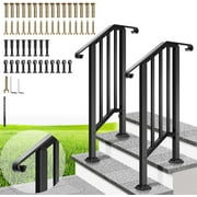 SPECSTAR 2-Pack Hand Rails for Outdoor Steps, 2-3 Steps Wrought Iron Railing Kit, Curved Ends and Safty Balusters Exterior Hand Railing