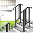 thumbnail image 1 of SPECSTAR 2-Pack Hand Rails for Outdoor Steps, 2 Step Galvanized Steel Railing Kit, Curved Ends and Safty Balusters Exterior Hand Railing, 1 of 8