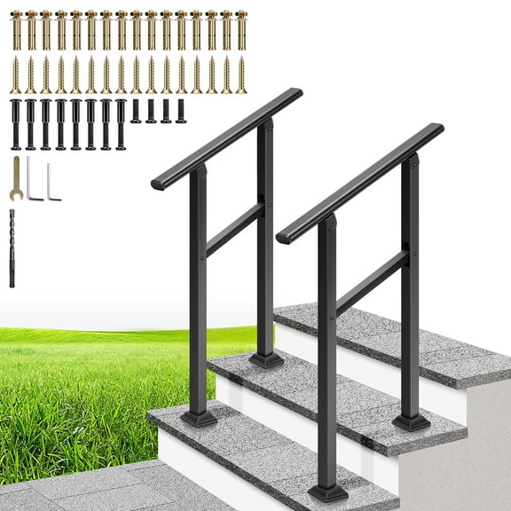 SPECSTAR 2-Pack Hand Rails for Outdoor Steps, 2-3 Steps Galvanized Steel Railing, for Porch, Deck, or Indoor Stairs