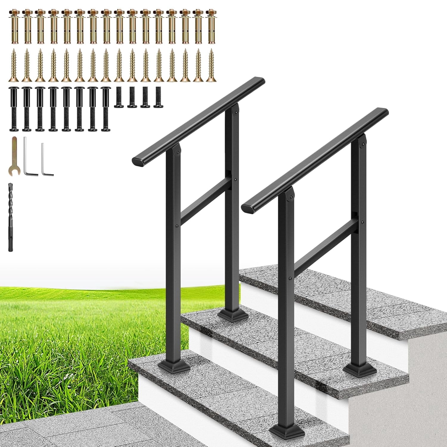 External Rails For Steps SPECSTAR 2-Pack Hand Rails for Outdoor Steps, 2-3 Steps Galvanized ...