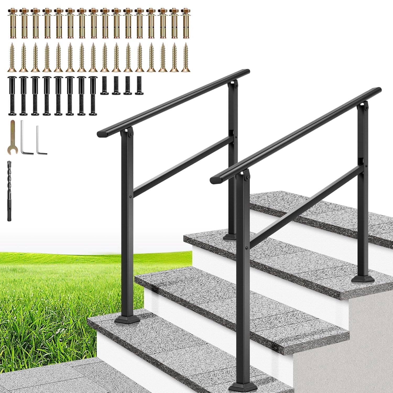 SPECSTAR, Hand Rails for Outdoor Steps, 3-4 Steps, Galvanized Steel ...