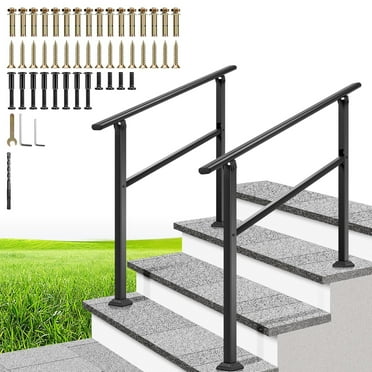 SPECSTAR 2-Pack Hand Rails for Outdoor Steps, 3-4 Steps Galvanized Steel Railing, for Porch, Deck, or Indoor Stairs,  Railing Kit