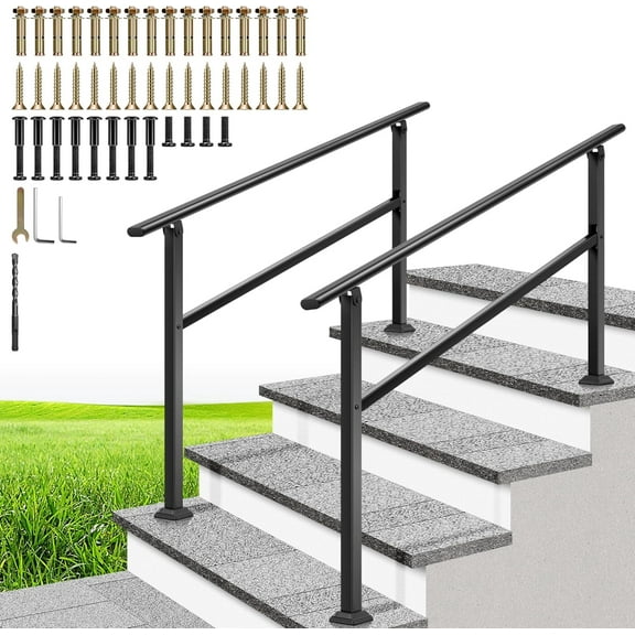 SPECSTAR 2-Pack Hand Rails for Outdoor Steps, 4-5 Steps Galvanized Steel Railing, for Porch, Deck, or Indoor Stairs, Railing Kit