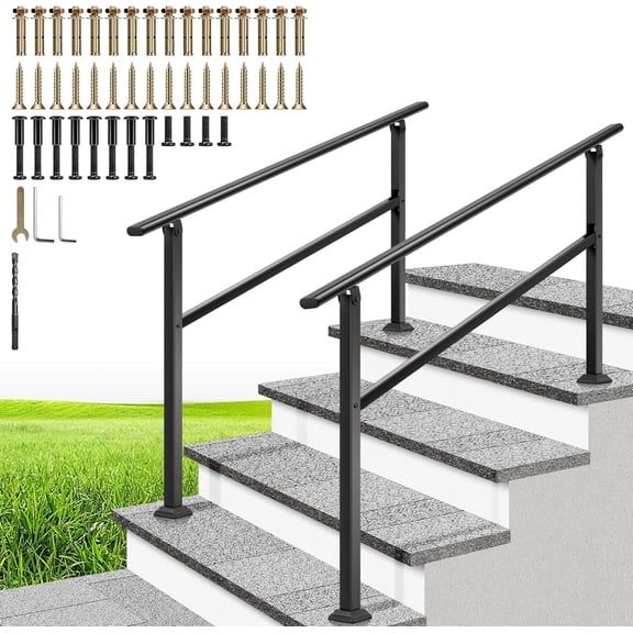 SPECSTAR 2-Pack Hand Rails for Outdoor Steps, 4-5 Steps Galvanized Steel Railing, for Porch, Deck, or Indoor Stairs, Railing Kit