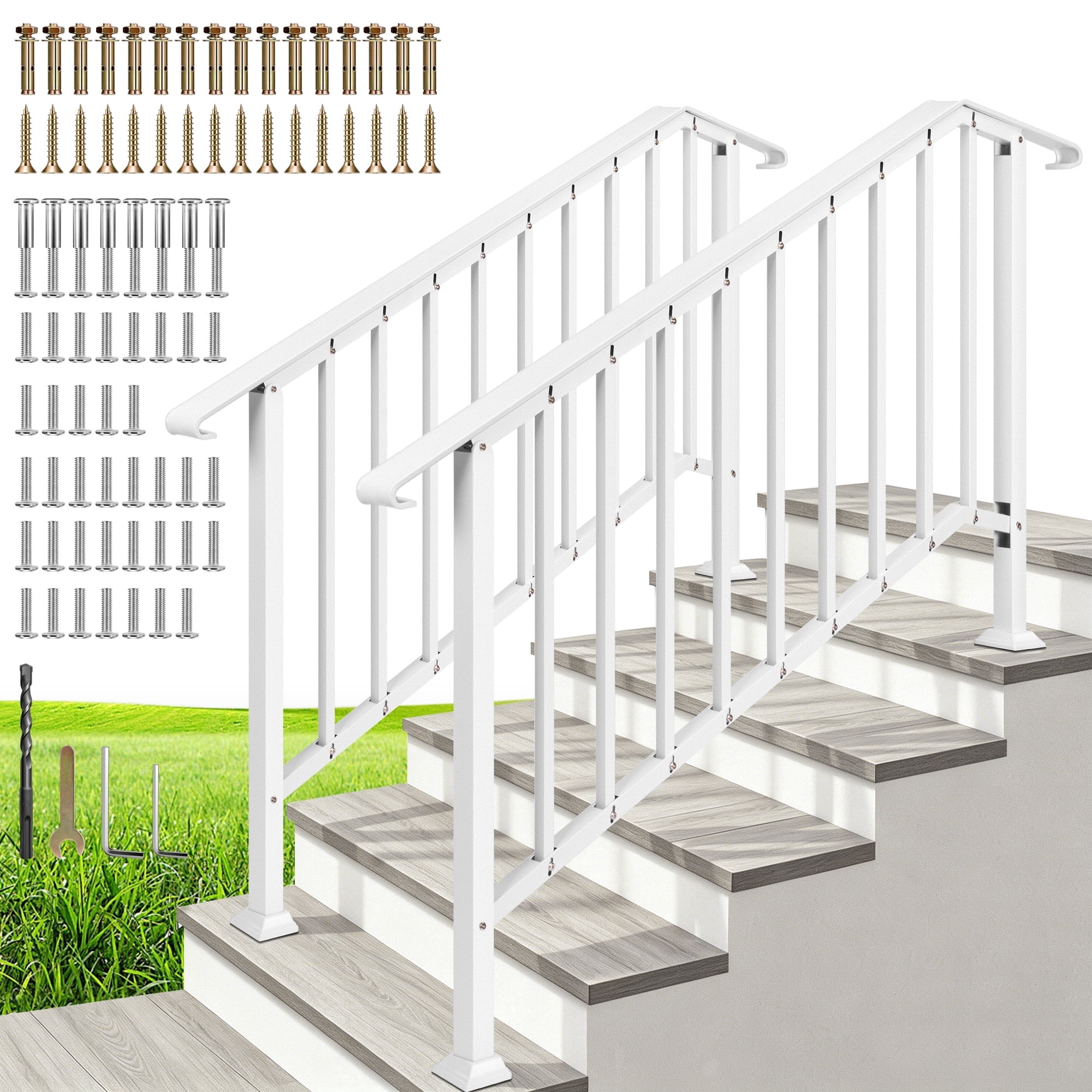 Whit Porch Railing SPECSTAR 2-Pack Hand Rails for Outdoor Steps, 5 Steps Galvanized Steel ...