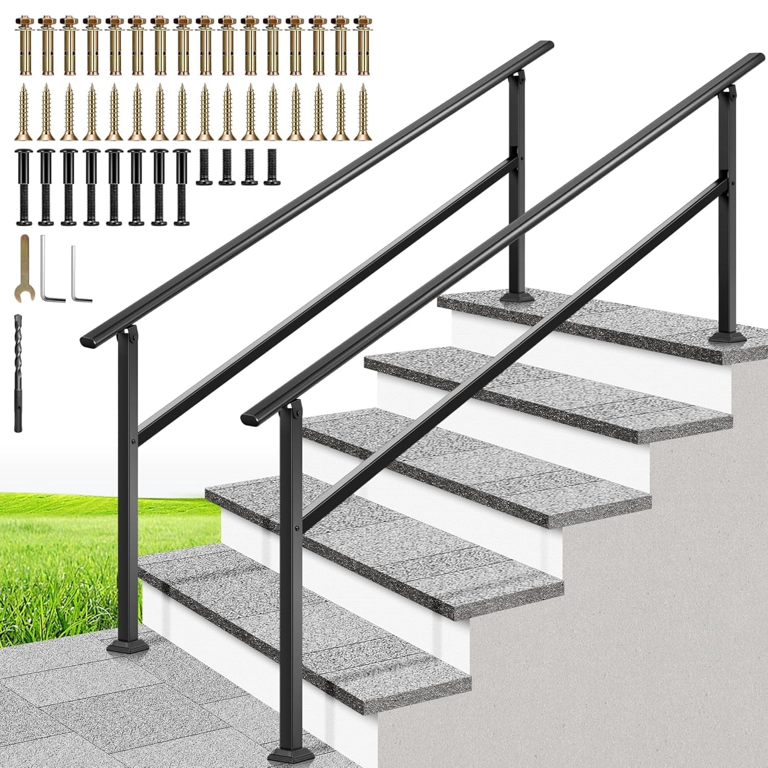 SPECSTAR, Hand Rails for Outdoor Steps, 6-7 Steps, Galvanized Steel ...